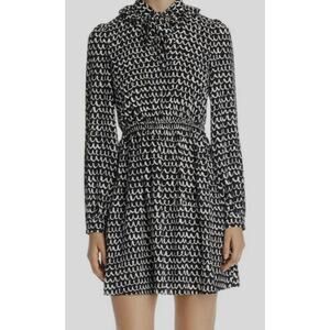 Kate Spade NY Women's Black Pop Scallop Crepe Long Sleeve Mini Dress Sz S $348